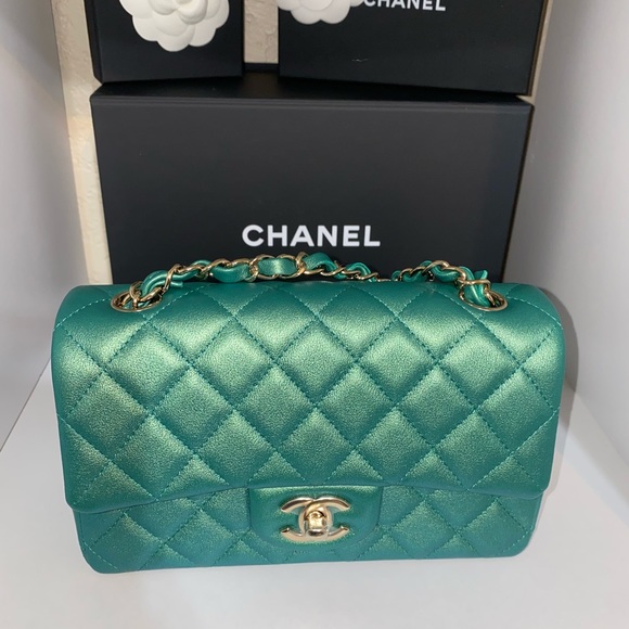 RARE NIB CHANEL IRIDESCENT GREEN CLASSIC MINI FLAP - Picture 16 of 17